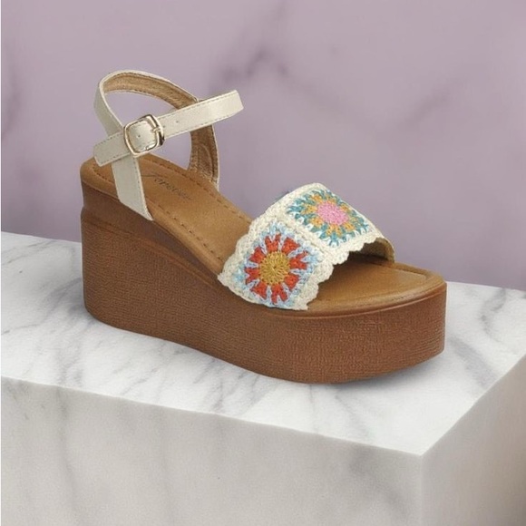 Forever Link Shoes - Granny Square Crochet Wedge Sandals - Forever